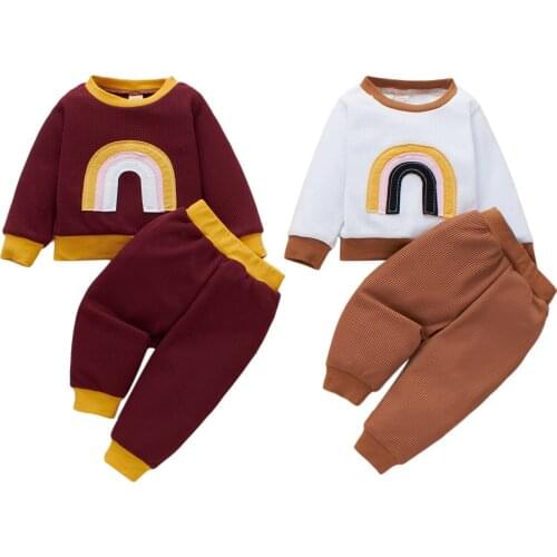 Citgeett Autumn Infant Baby Girls Boys Suit Set Rainbow Print Long Sleeve Tops+Pants Spring Fall Clothes 3-24Months
