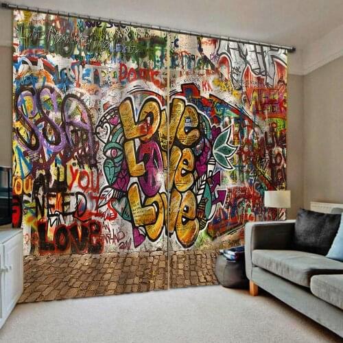 Custom 3D Digital print Curtains Color painted curtain For living room bedroom blackout Curtains Decor (Left and right side