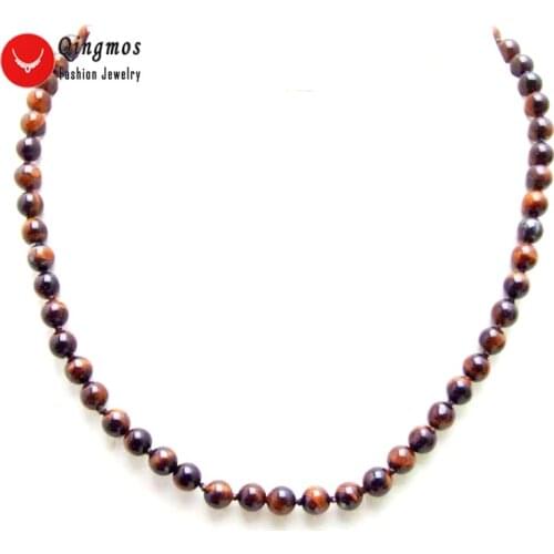 Qingmos 6mm Round Natural Red Tigers Eye Stone Necklace for Women with Genuine Stone Chokers 17" Jewelry Colar Collier nec6014