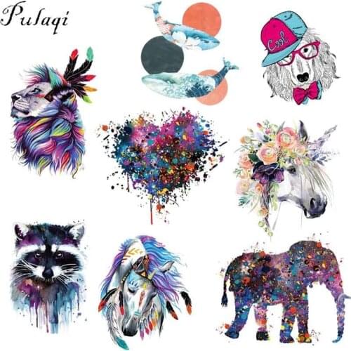 Pulaqi Indian Skull Heat Transfer Vinyl Patches Sticker Iron On Transfer For Clothes Fabric Elephant Lion Tiger Applique Badge E