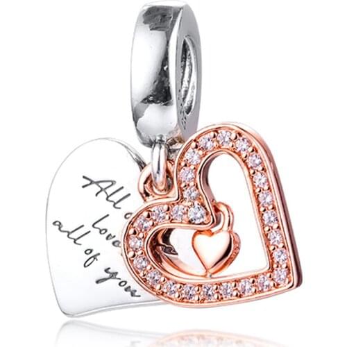 QANDOCCI 2020 New Fits Pandora Bracelet 925 Sterling Silver Sparkling Freehand Heart Dangle Charms Beads for Jewelry Making