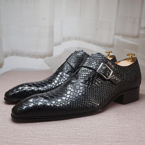 LUXURY MENS LOAFERS LEATHER DRESS SHOES SNAKE PRINTS FORMAL MEN CASUAL SHOES BLACK BROWN MONK LOAFERS OFFICE WEDDING SHOES MEN