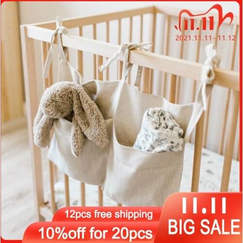 Baby Bed Storage Bag Linen Double Compartment Storage Bag Multifunctional Diaper Wrapper Molar Toy Storage Bag