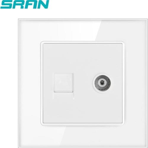 SRAN Telephone And TV Wall Socket 86mm*86mm Crystal tempered glass panel White RJ11 TEL Universal Electrical Outlet A601-050