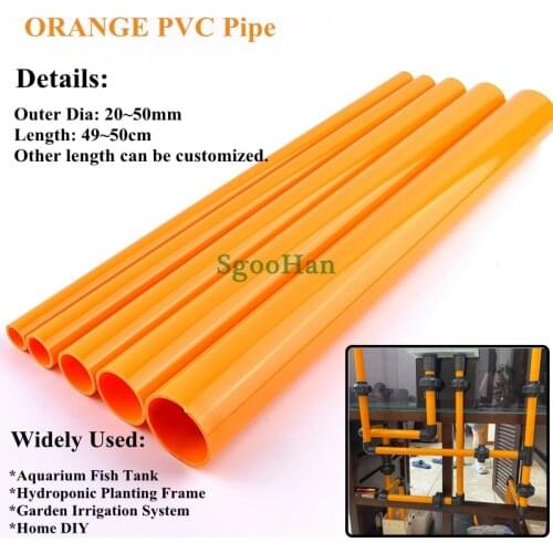 2pcs Orange OD 20~50mm PVC Pipe Aquarium Fish Tank Pipe Garden Irrigation Watering Hydroponic Planting Frame Tube 49~50cm Long