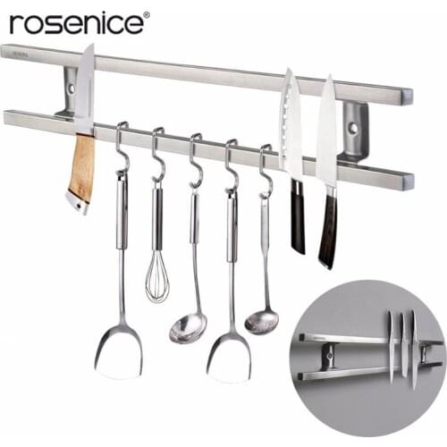 ROSENICE High Quality Magnetic Knife Holder Wall Mount Black 304 Stainless Steel Block Magnet Knife Holder For Metal Knife
