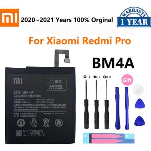 Xiao Mi Original Phone Battery 4000mAh BM4A Phone Batteries For Xiaomi Hongmi Redmi Pro RedmiPro Battery Free Tools