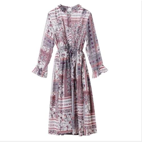 Female Chiffon Skirt Long Skirts Womens Waist Printed Over The Knee Dress Mid-length And Large Swing Dresses For Female