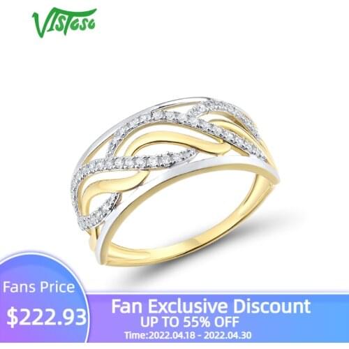 VISTOSO Gold Rings For Women Pure 14K 585 Yellow Gold Sparkling Diamond Delicate Ring Anniversary Simple Style Fine Jewelry