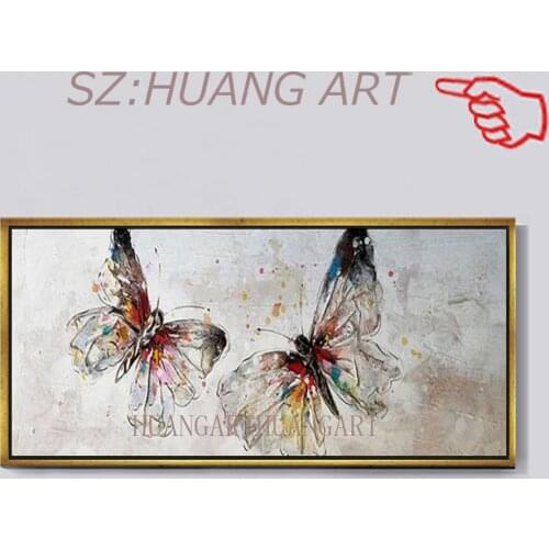 Animal hand-painted couple of butterflies hand drawn oil painting abstract two butterflies on canvas of modern living room