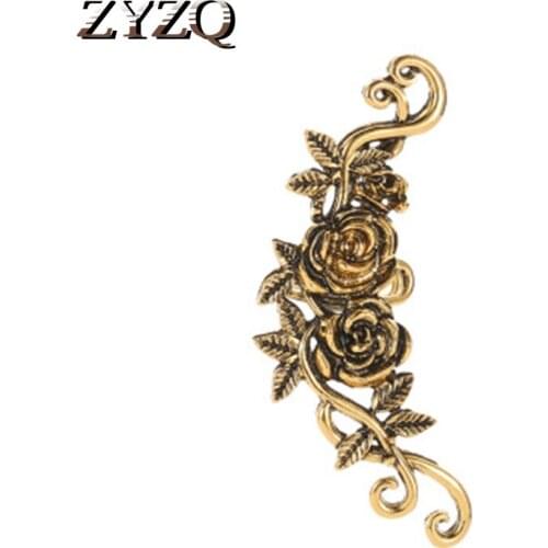 ZYZQ Vintage Rose Flower Pattern Design Ear Clip For WOmen Trendy Style No-Piercing Women Accessories Two Color Available Hot