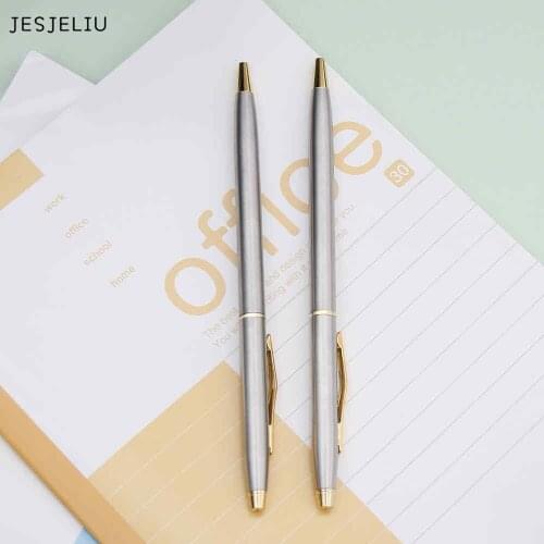 1 Pcs/Lot New Arrival Stainless Steel Rod Rotating Metal Ballpoint Pen Commercial Ballpoint Pen Gift Stationery Drop Shipping