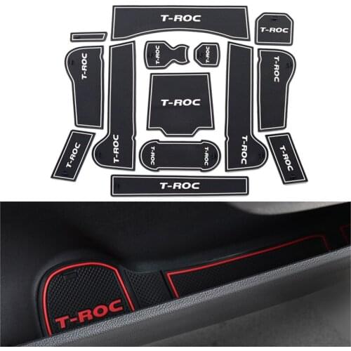 1Set Rubber Car Interior Anti-Slip Door Groove Mat For Volkswagen T-ROC T ROC VW TROC 2017 2018 Cup Pad Decoration Accessories