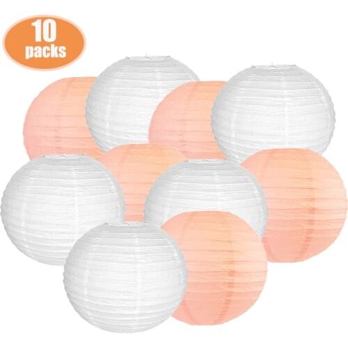 10 Pcs Per Set White Paper Lantern and Peach Chinese Ball Round Paper Lantern lampion for Wedding Xmas Party Diy Hanging Decor