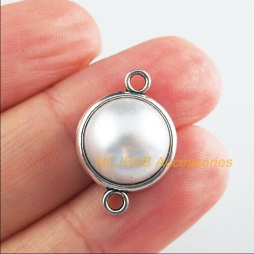 18 New Round Charms Tibetan Silver Tone Retro White Acrylic Connectors 14x20.5mm