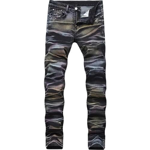 2021 New Mens colored tie and dye slim jeans Trendy plus size painted denim pants Leisure simplicity fashion