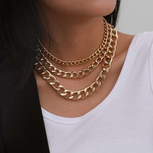 3Pcs/Set Punk Miami Cuban Choker Necklace Hip Hop Aluminum Chunky Thick Chain Necklace for Women Statement Jewelry