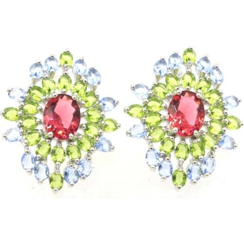 40x30mm Luxury Drop Shape Created Blue Aquamarine Wedding Womans Silver Earrings