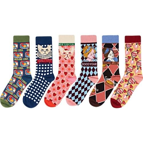 6 Pairs A Lot Autumn Winter New Design Women Funny Sweet Socks Cotton Calf Sock Cats Cartoon
