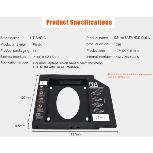 9.5mm SATA3.0 Optical Bay Hard Drive Caddy SSD HDD for Notebooks