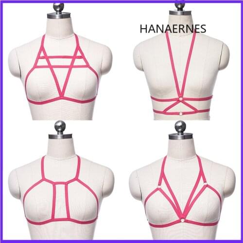 HANAERNES Pentagram Bondage Body Harness Bra Multicolor Body Harness Straps Lingerie Punk Gothic Bondage Crop Cosplay