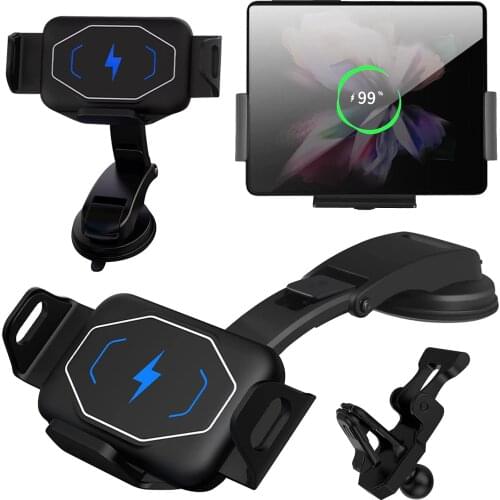 For Samsung Z Fold 2 3 Fold S21 Ultra S20 Note 20 10 HUAWEI Mate XS iPhone 12 Pro Max Fast Wireless Car Charger Stand Air outlet