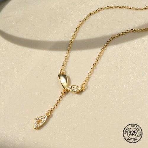 New Silver 925 Angel Wings Necklaces For Women Zircon Geometry Triangle Pendant Tassel Sweater Chain Trendy Party Jewelry Autumn