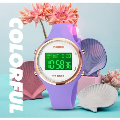 SKMEI 1720 Children Digital Watch LED Simple Dial Girls Wristwatches Summer Green Soft Band Female Dress Clock Relogio Feminino