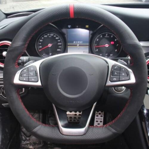 DIY Sewing-on PU Leather Black Suede Steering Wheel Cover Exact Fit For Benz C200 C250