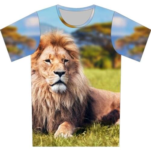 Children Short Sleeve T-Shirts for Kids Clothing Tees Baby Boy Girl Cartoon Tops O Neck 3D T shirt Print Animal Lion Galaxy Moon