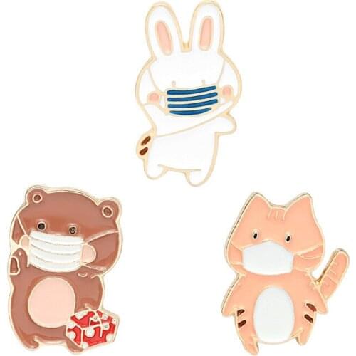 Cartoon Animal Enamel PinsFunny Cat Bear Rabbit Brooches Bag Lapel Button Badge Cute Jewelry Gift for Kids Friends Trinket