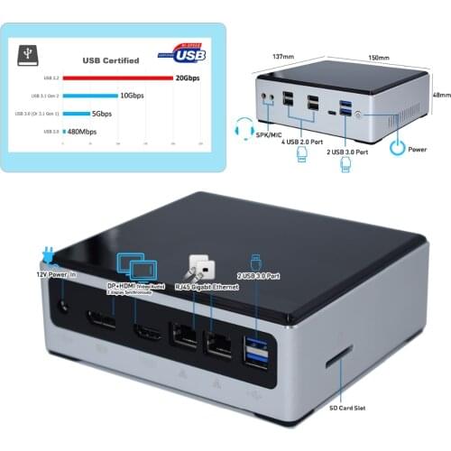 Hot Sale Mini PC 8th Intel i5-8259U i7-8559U Quad Core 2*Gigabit Lan Barebone Desktop Computer Box PC Windows 10