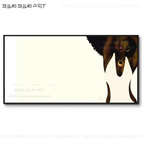 Artist Handmade Simple Design Beautiful Black Woman Figure Oil Painting on Canvas Black Woman Picture Woman Portrait Painting