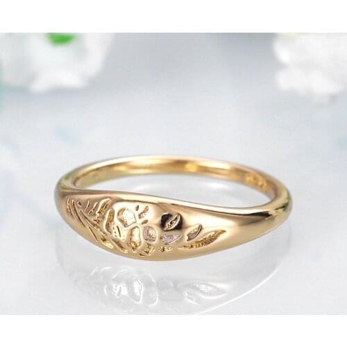Huitan Aesthetic Flower Pattern Anniversary Rings for Women Carved Design 3 Colors Available Couple Love Gift Statement Jewelry