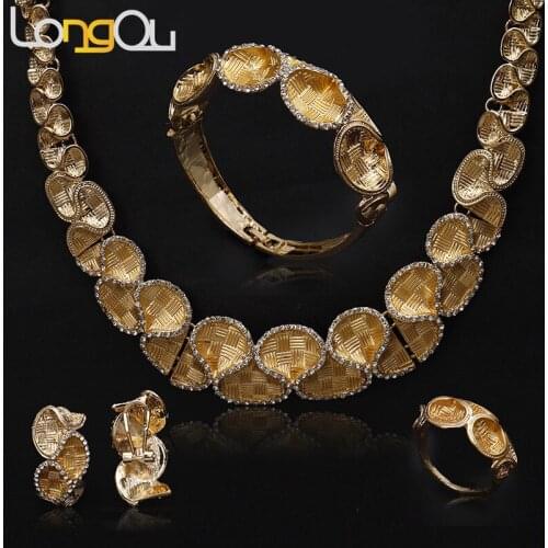 African New Fashion High Quality 24 Gold Jewelry Sets Flowers Big Necklace Earrings Bracelet Rings Bridal Wedding Party Jewelry
