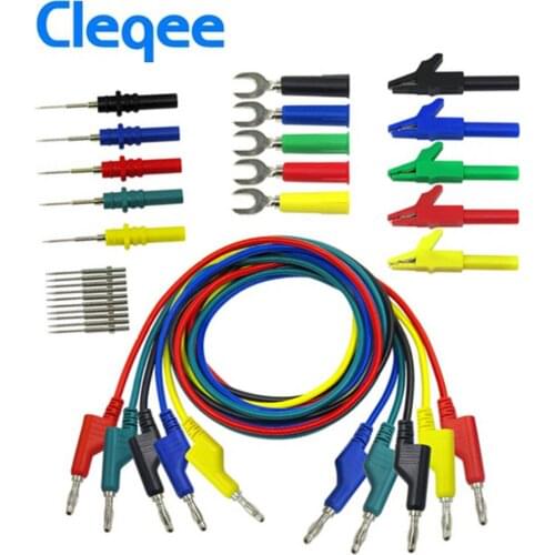 HOT Cleqee P1036B 4mm Banana to Banana Plug Test Lead Kit for Multimeter Match Alligator clip U-type & puncture test porbe kit