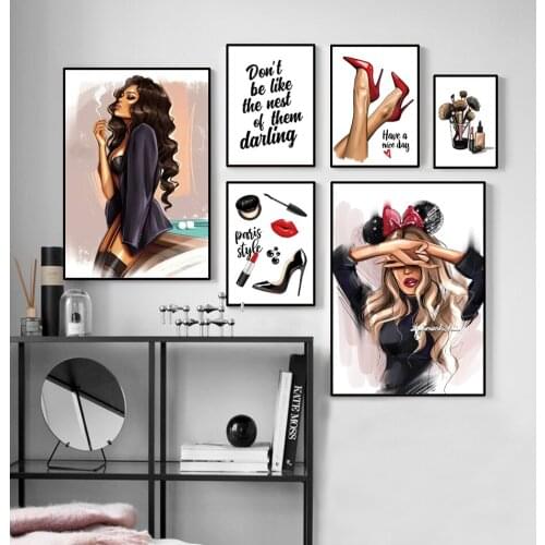 Fashion Wall Art Canvas Painting Sexy Girl Perfume Book Makeup Poster Black Print Beauty Salon Bedroom Decoration Picture