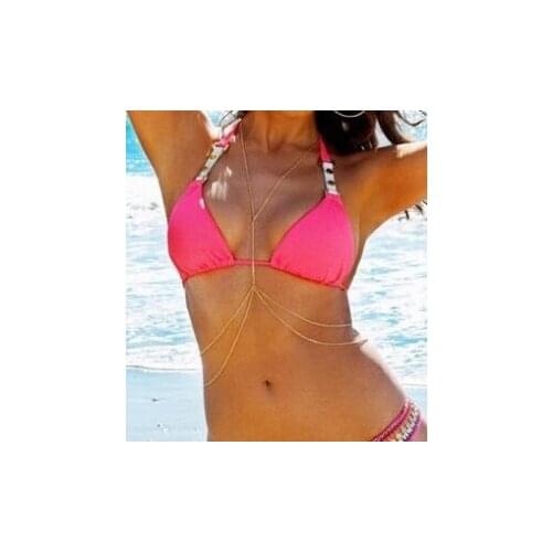 New fashion Ladies Sexy Crossover gold plateden Body necklace Bikini Beach Harness Necklace wholesale