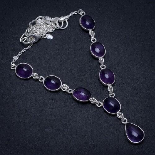 Natural Amethyst Handmade Boho 925 Sterling Silver Y-Shaped Necklace 18.5" S3385
