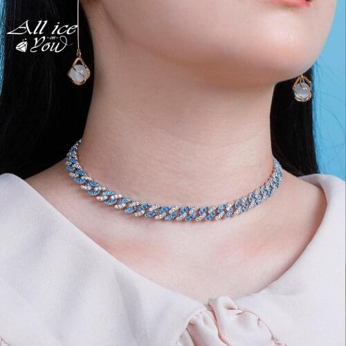 ALLICEONYOU 8mm Fashion Miami Cuban Necklace Full Iced Out Cubic Zirconia Necklace Hip Hop Rapper Rock Jewelry For Gift