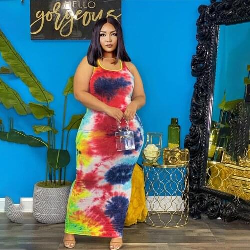 ChocoMisty-LadyPlus Plus-size Dresses U-neck Tie-dye Bodycon Maxi Dress L9146