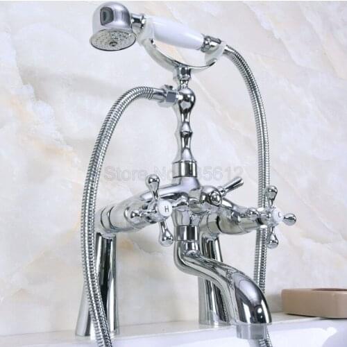 Polished Chrome Bathroom Shower Faucet Deck Mounted Bathtub Faucets Dual Handle Mixer Tap with Hand Spray tna121