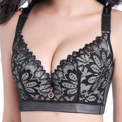 Fikoo Women Sexy Plus Size Lace Bra Push up D E Cup Brassiere Lingerie Underwear Big Size 44D 46E