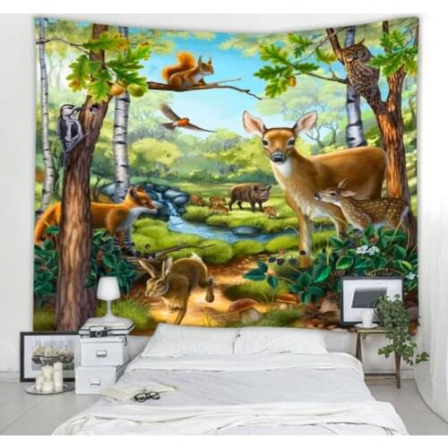 Psychedelic Deer Tapestry Mandala Bohemian Wall Tapestry Art Deco Blanket Curtain Hanging at Home Bedroom Living Room Decoration
