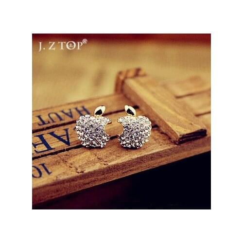 High Quality Full Rhinestone Apple Stud Earrings Fashion Small Fresh Cute Crystal Earrings Ear Jewelry For Women Wholesale