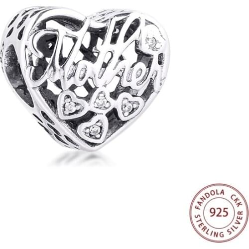 Trendy 925 Sterling Silver Mother and Son Bond Heart Charms Fits Pandora Bracelets Women DIY Beads for Jewelry Making Bijoux