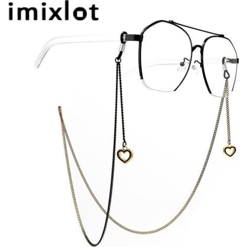 Imixlot Vintage Glasses Chain Hollow Heart Pendant Metal Cross Dangle Neck Strap Anti Slip Decoration Holder for Reading Glasses