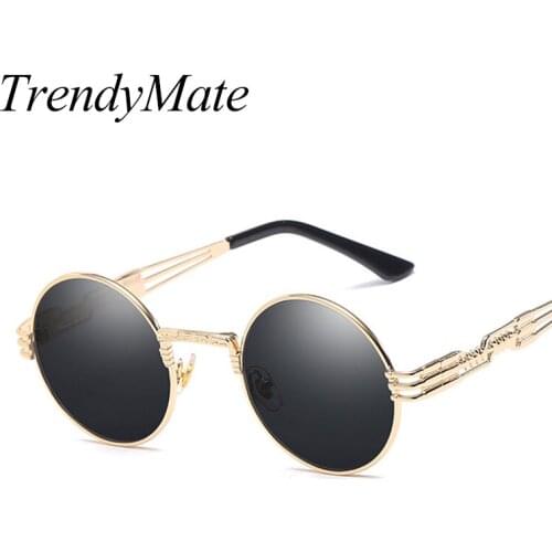 Vintage Round Steampunk Goggles Sunglasses for women Men Brand Designer Steam Punk Round Sun Glasses Female Gafas 2018 1477T