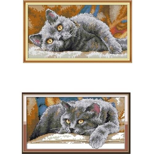Lazy Cat DIY Handmade Needlework Counted 14CT Printed Cross Stitch Embroidery Kit Set Home Decoration