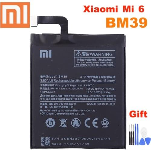 Xiao mi 100% Original BM39 3350mAh Battery For Xiaomi 6 Mi 6 Mi6 BM39 High Quality Phone Replacement Batteries